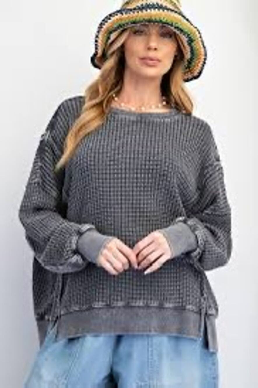 Aerie Waffle Oversized Pullover Sweatshirt Gray Women’s Small